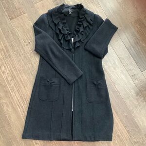 Cupio Black Ruffled Long Coat, Size M
